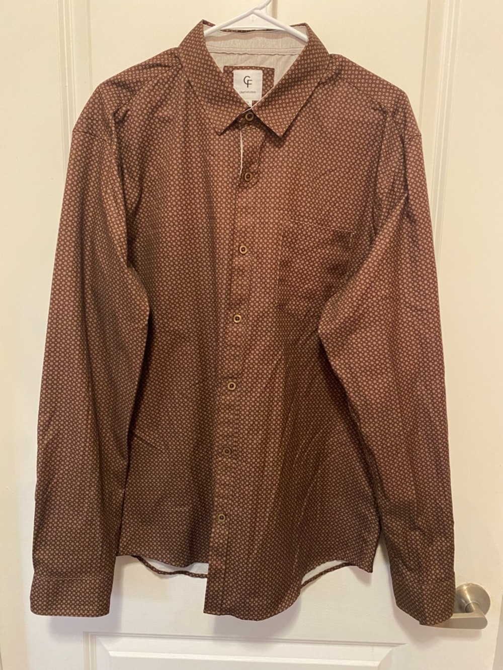 CF Men's Brown Micro-Print Long-Sleeve Button-Down Shirt